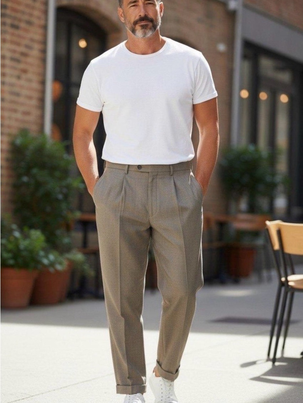 Ralph Lauren Checked Dress Pants Mens 40Wx30L Cuffed Taupe Brown Pleated Front